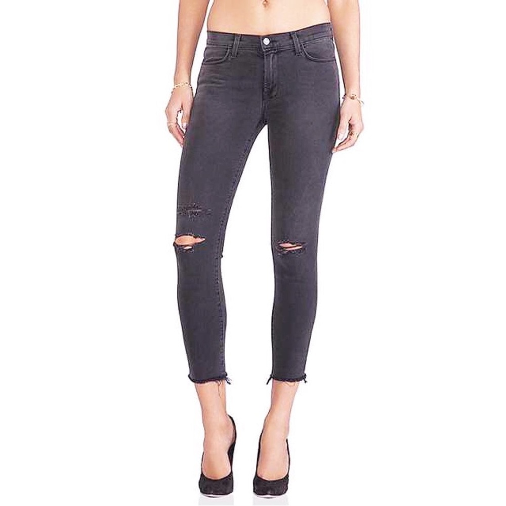 J Brand Mercy Cropped Mid Rise Skinny Jean Shredded Knees size 28